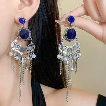 DAIIIBABYYY  -  Flower Leaf Pearl Tassel Earrings Ethnic Style Earrings